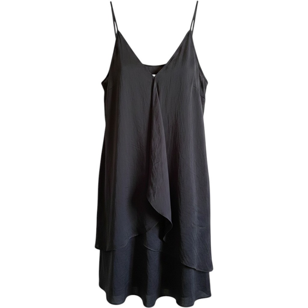 Brochu Walker Slip Dress XS Charcoal Gray Layered Draped Pockets Adjustable